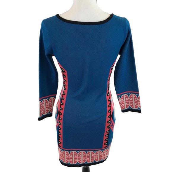 Tribal Patterned Blue and Pink Dress - Picture 3 of 6